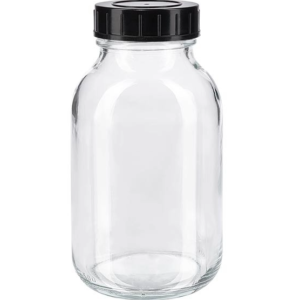 flacon en verre clair col large  avec bonchon noir 250ml